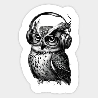 Owl Drawing Wearing Headphones Sticker